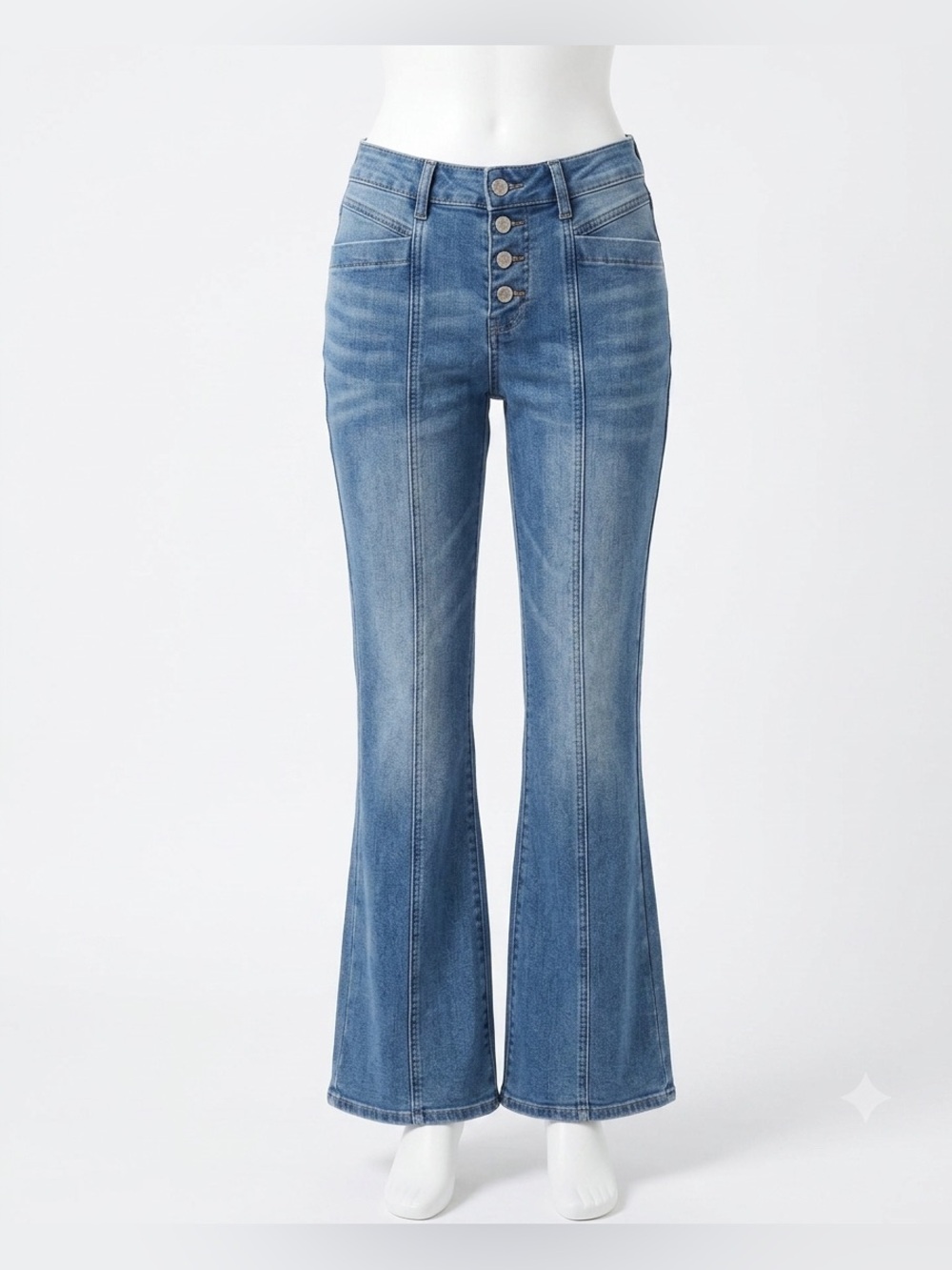 Women's High Rise Button Fly Bootcut Flared Jeans Size 6 with stretch